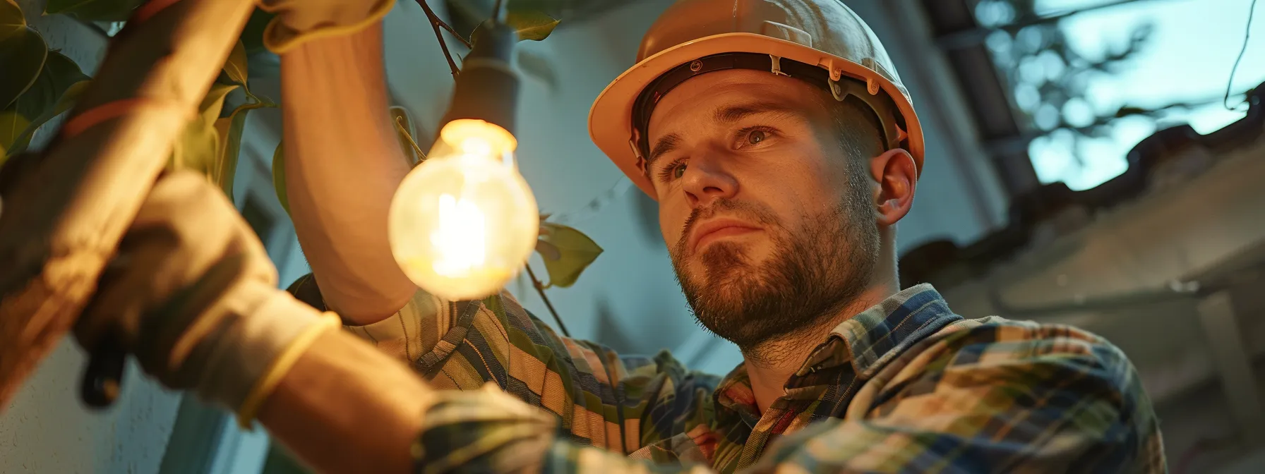 a skilled electrician expertly repairing a flickering light fixture in a cozy home setting.