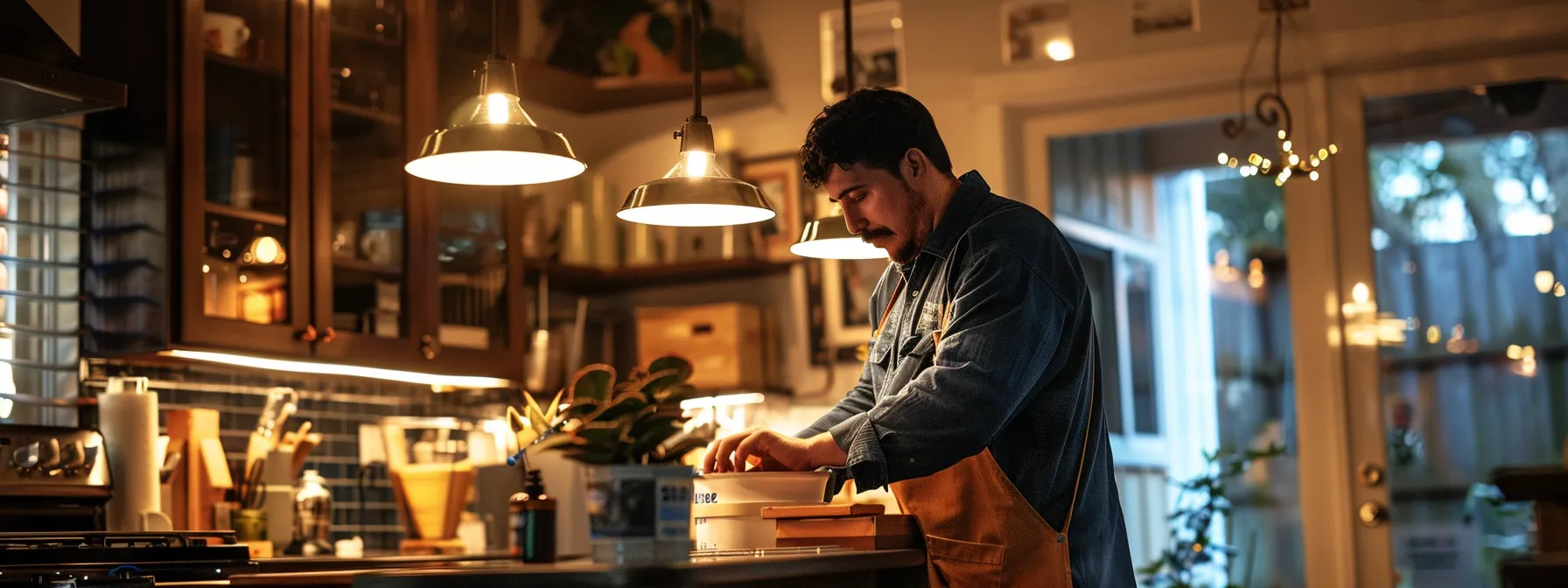 a skilled technician from sj electric modernizing a residential lighting system in a cozy overland park home.